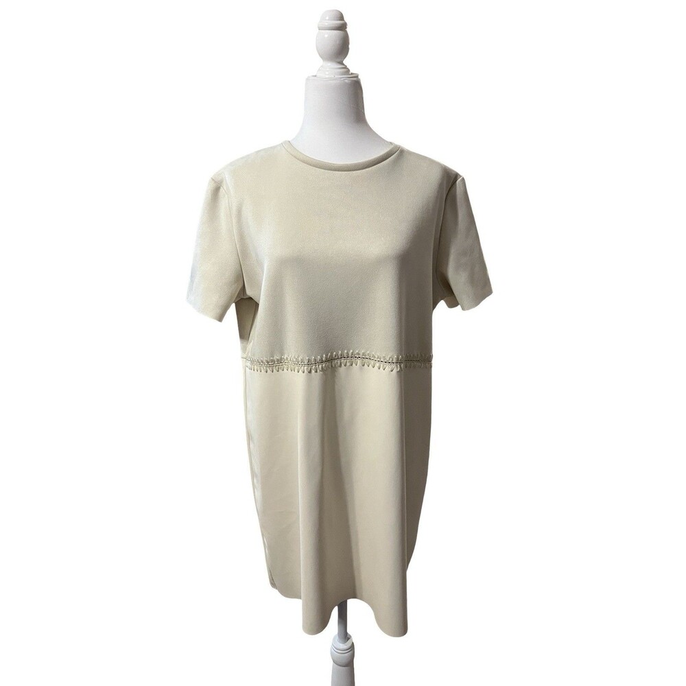⭐️ZARA Faux Suede PU Cream Shift Dress XL New w/ Minor Defect!⭐️